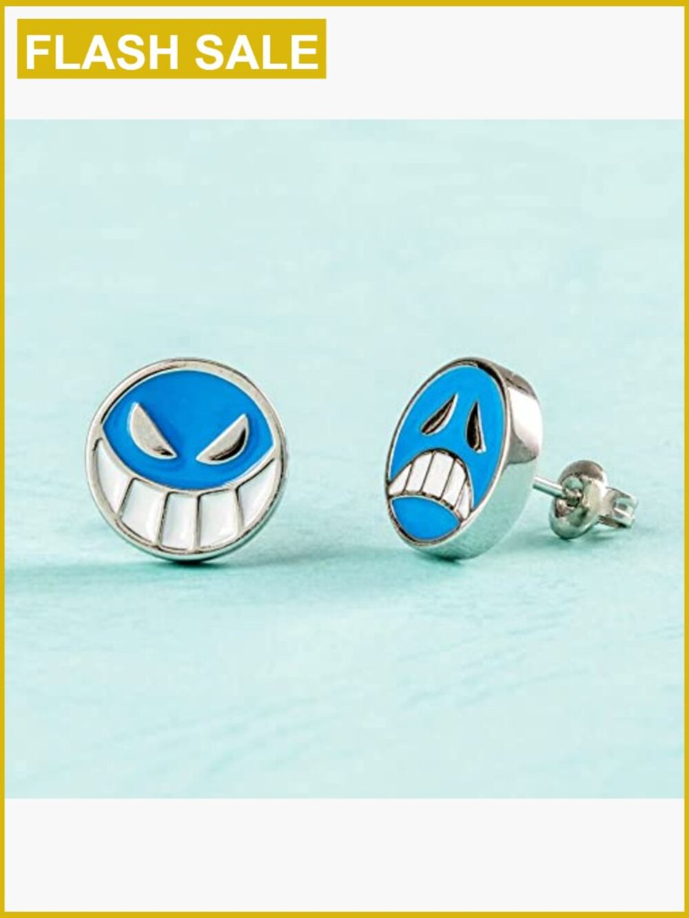Happy Sad Face Smiley Stud Earrings Silver Tone Cute Unisex - Picture 3 of 3